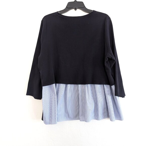 COS Blouse Womens L Navy White Striped Accent Round Neck 3/4 Sleeve Pullover Top - Picture 2 of 14